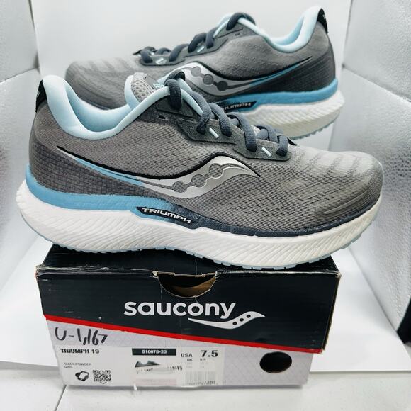 Saucony Womens Triumph 19 Running Shoes Alloy Powder Grey Blue Size 7.5 (S10678) - Picture 1 of 7